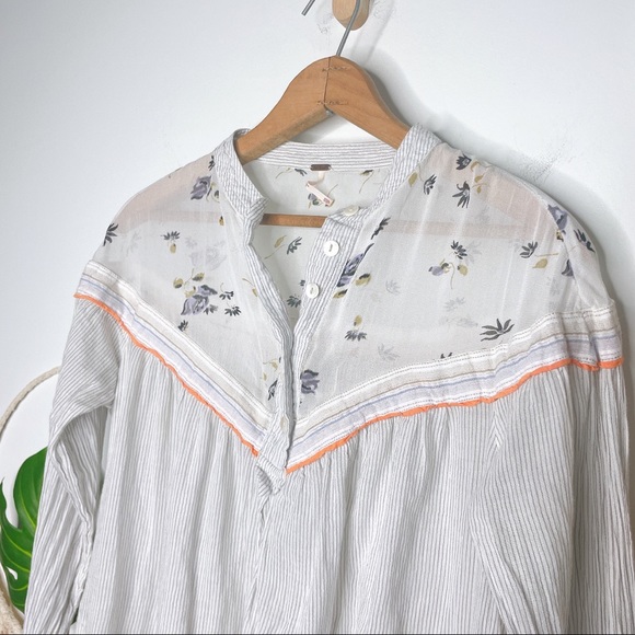 Free People Hearts & Colors Neutral Oversized Flowy Western Rodeo Top - Picture 3 of 16